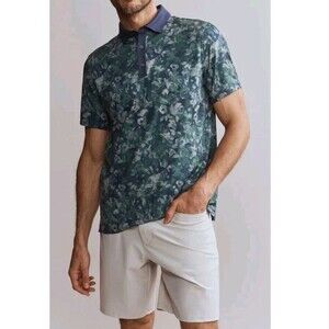 NWOT RHONE Floral Performance Golf Polo Shirt Top Men's Large Green UPF 50+